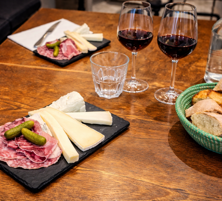 Wine and artisan food at ARCHIBON Artisan cheese and charcuterie served with French wines at ARCHIBON in Paris