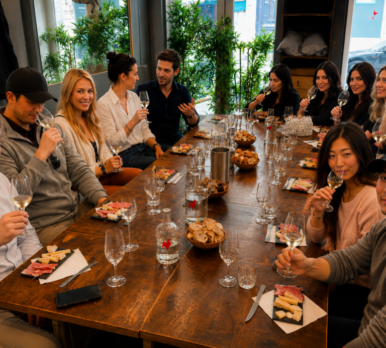 A private group at ARCHIBON A group gathered around the table for a wine tasting at ARCHIBON in Paris